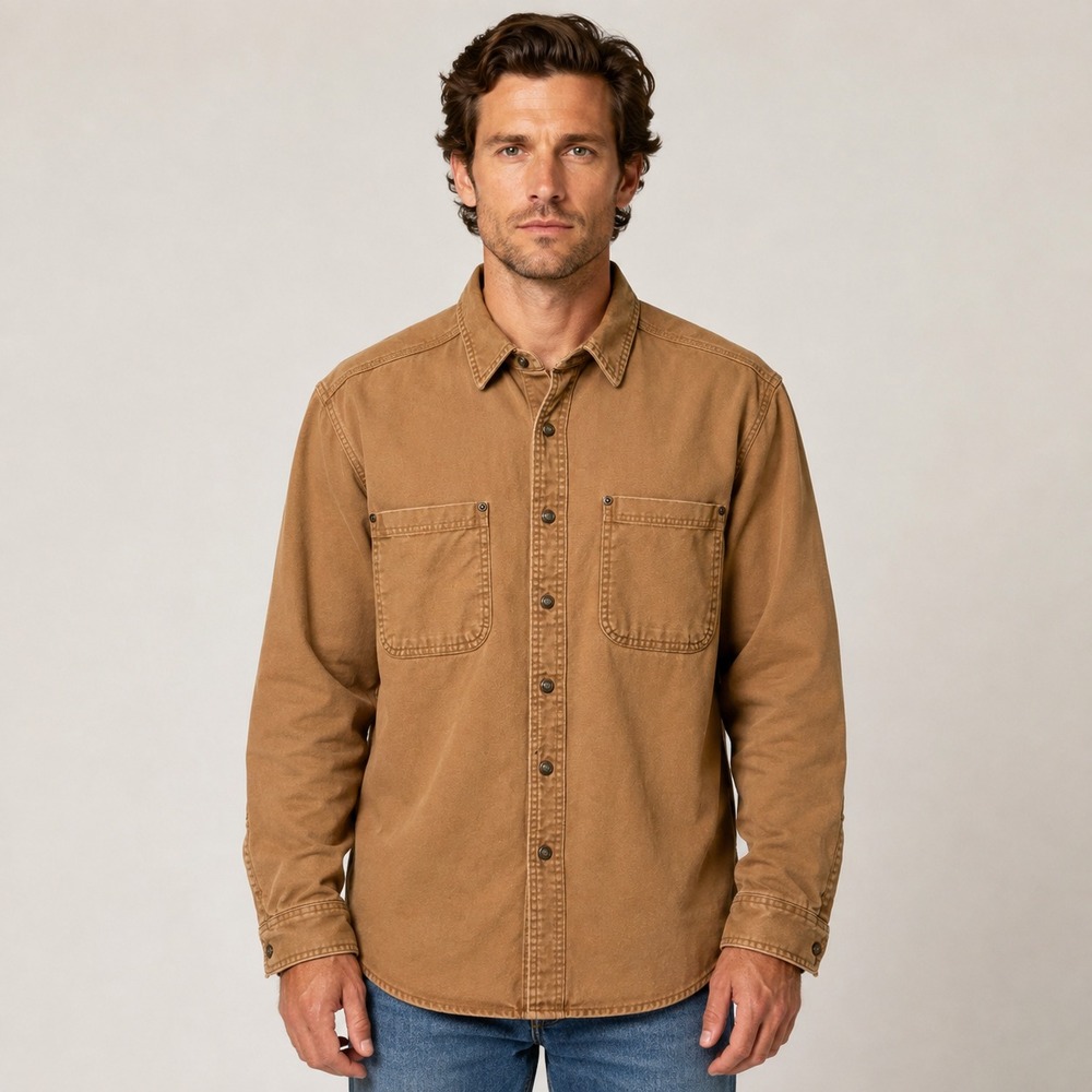 L.L. Bean Flannel Lined Shirt Jacket Brown Chore Workwear Snap Front Large Tall